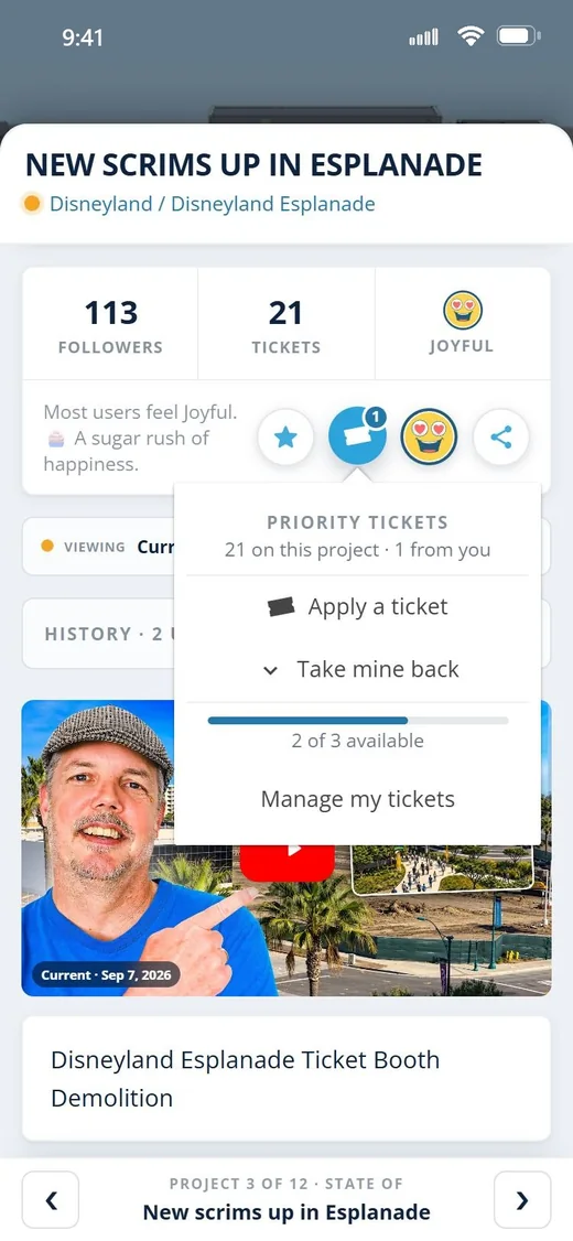 Priority tickets — the menu for applying a ticket to a project